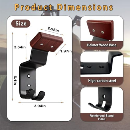 Motorcycle Helmet Holder Wall Mount - Heavy Duty Helmet Hanger Rack with 2 Key Hooks, Solid Wood & Strong Steel Design for Bike, Football, Skiing Sports Gear, Jackets & Hats (2) - color: Red*2