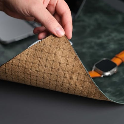 Jersey Genuine Calfskin Leather Desk Pad, Office Desk Mat with Non-Slip Bottom, Smooth Surface for Mouse & Keyboard, Desk Protector (36x19 inches) (Dark Green) - color: Dark Green
