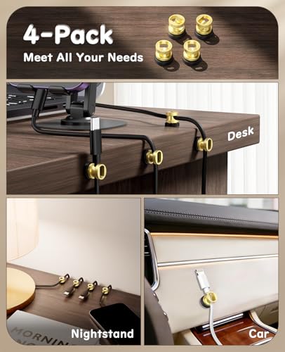 Maveek Magnetic Cable Holder, High-Grade Metal Cord Management Clips Magnet Cable Anchor For Desk Nightstand Car Office USB Charging Wires (4 Pack, Gold) - color: Gold, size: 4Pcs