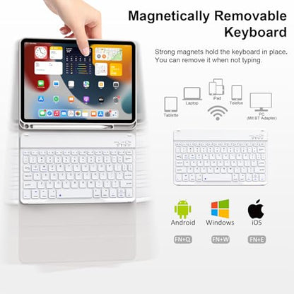 Keyboard case for iPad (A16) 11 inch 2025/10th Generation 10.9 inch, Stand Folio Keyboard Cover with Pencil Holder, Magnetic Wireless Detachable Bluetooth Keyboard, Thin & Light, Gray - color: Gray