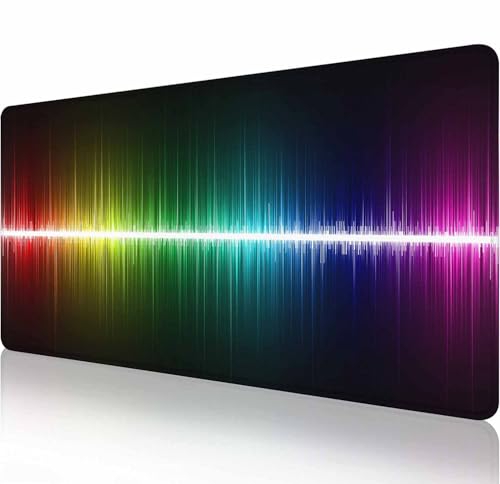 Large Extended Gaming Mouse Pad with Stitched Edges, Non-Slip Rubber Base Mouse Pad for Office, Computer, Keyboard, Laptop and Home Desk Pad 31.5X11.8 Inch Rainbow Audio Wave - color: Rainbow Audio Wave, size: 31.5L x 11.8W inches