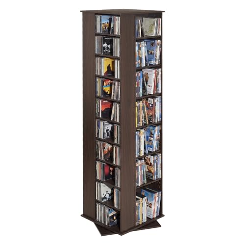VEVOR Media Storage Cabinet, CD Rack Tower, 34 Compartments Rotating Media Tower Rack for CDs, DVDs, Books and Game Discs, DVD Stand for Living Room, Home Office and Recording Room, Brown