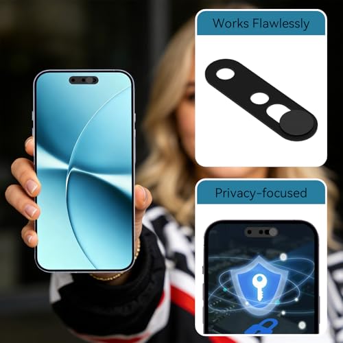 Front Camera Privacy Cover Compatible for iPhone 16/16Plus/16 Pro/16 Pro Max/15/15Plus/15 Pro/15 Pro Max/14 Pro/14 Pro Max, [2 Pack] Anti-Spy Lens Protector,Camera Protector for Privacy & Security