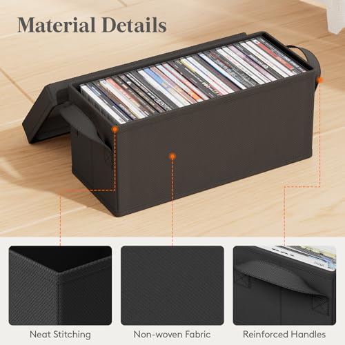 Lifewit CD Storage Box, Stackable CD Case Holder Organizer, Foldable CDs Container with Lid, Handles, Media Organizer Bin for Albums 13.2" L x 5.3" W x 5.9" H Holds up to 120 PCS CDs (30 Each), 4 Pack - size: For CD(13.2"L x 5.3"W x 5.9"H)