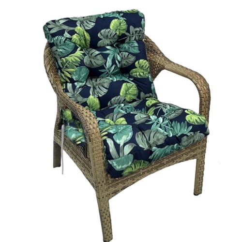 Wicker Patio Chair Cushions for Outdoor Furniture Waterproof Outdoor Rocking Chair Cushion Set High Back Patio Chair Pads with Ties for Indoor and Outdoor 41.7"*20.8"*3.9", Green Printing - color: Green Printing