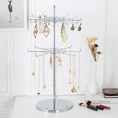Dual Adjustable (Total Height & Tier Heighs) CounterTop Spinner Display Stand, Heavy Duty 2-Tiers, Silver - color: Silver