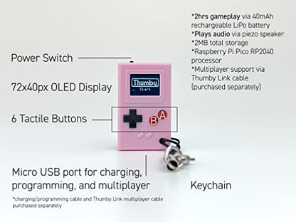 TinyCircuits | Thumby Programmable Game Console Keychain – Retro Gaming Fun Mini-Console, STEM Learning, USB Rechargeable, 5 Preloaded Games (Pink - style: Pink
