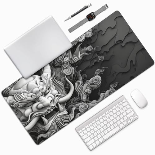 Extended Gaming Desk Mat, XXL Japanese Demon MaskDesign,Non-Slip Rubber Base, Ultra Smooth Surface, 35.4 x 15.7 Inches - color: Samurai