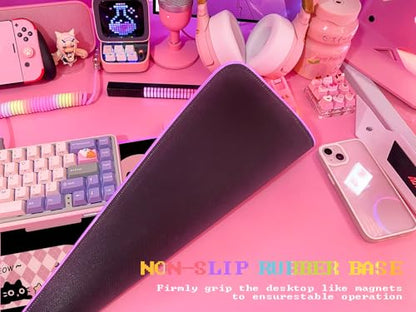 JMIYAV Pink RGB Gaming Mouse Pad 31.5x12 Inch PC XL Large Extended Glowing Led Light Up Desk Pad Non-Slip Rubber Base Computer Cute Mousepad Mat Desk Accessories Gaming Setup Hello Cat - color: Hello Cat
