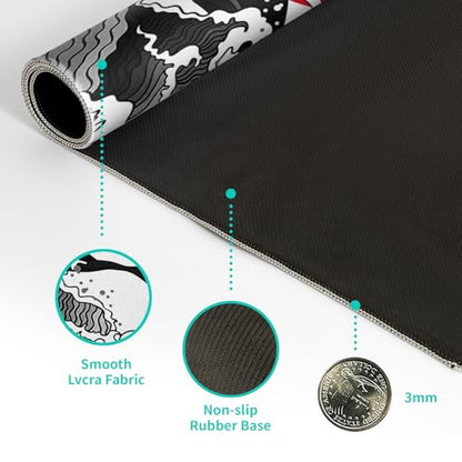 Japanese Red and Black Wave Gaming Mouse Pad Extended Large Mouse Mat Desk Pad Sea Texture Non-Slip Rubber Base Wave Mousepad Stitched Edges Keyboard Desk Pad for Office Home Game 31.5x11.8 Inch - color: Japanese Red and Black Wave