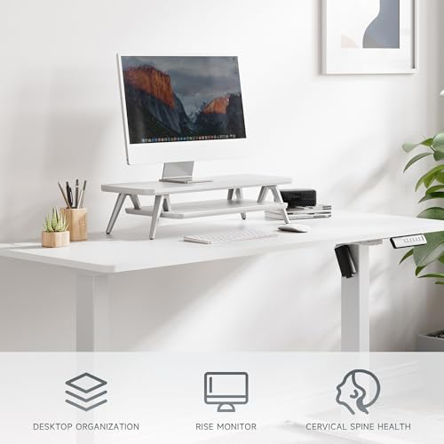 Fenge Monitor Stand, Monitor Stands Riser for Desk, 23.6 Inch Wood Desk Shelf with Storage Organizer and Cable Management for Office Desk Accessories - color: White, size: 23.6 Inch