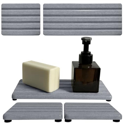 Set of 3 Diatomite Hand Soap Holder, Water Absorbing Stone Tray for Kitchen Countertop, Fast-Drying Bathroom Trays(1pcs 22 x 10cm + 2pcs 10 x 10cm Grey) - color: 1pcs 22 X 10cm + 2pcs 10 X 10cm Grey