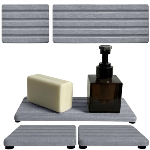 Set of 3 Diatomite Hand Soap Holder, Water Absorbing Stone Tray for Kitchen Countertop, Fast-Drying Bathroom Trays(1pcs 22 x 10cm + 2pcs 10 x 10cm Grey) - color: 1pcs 22 X 10cm + 2pcs 10 X 10cm Grey