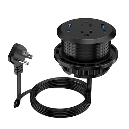 3 inch Desktop Power Grommet with PD 20W USB C,Furniture Recessed Power Strip,2 Outlets,4 USB Ports,40W Total,Flush-Mount for Desktop, Workspace Essential Desk Outlet (Black, 6 FT Cable)