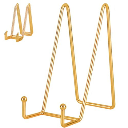 IBosins 5 Pack 8 Inch Plate Holder Display Stands, Large Metal Gold Frame Stand for Picture, Book, Photo Easel, Creation, Collectibles - color: Gold, size: 8 Inch