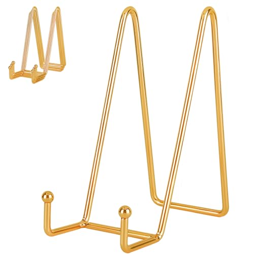 IBosins 5 Pack 8 Inch Plate Holder Display Stands, Large Metal Gold Frame Stand for Picture, Book, Photo Easel, Creation, Collectibles - color: Gold, size: 8 Inch