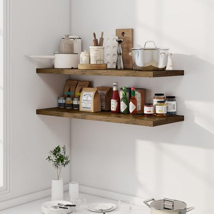 Dreamland 40" Floating Shelves for Wall, 12" Deep Slim Rustic Brown Floating Shelves, Wall-Mounted Shelves for Bedroom, Living Room, Kitchen, Bathroom - Set of 2