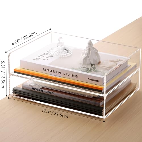 SANRUI Acrylic Paper Tray Organizer for Desk,Desk Organizers and Accessories,2 Pack Stackable Paper Organizer for Letter,Documents,Books,Magazines Crystal-Clear File Organizer - style: A4 Horizontal File Trays 2 Tier