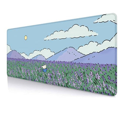 IMAYONDIA Anime Lavender Desk Mat Cute, Green Purple Blue XL Large Gaming Mouse Pad for Laptop, Kawaii Landscape Japanese Deskmat, Mousepad Computer Pad, 31.5 X 11.8 Inch - color: Lavender Landscape