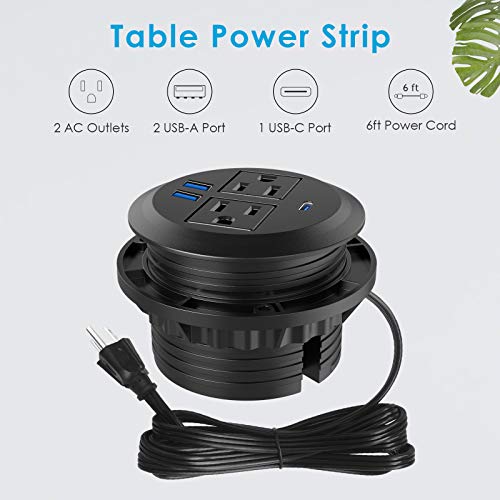 Recessed Power Grommet with AC Outlets, 20W Fast Charging USB-C Port - Flush-Mount for Desktop,Workspace Essential Desk Outlet,ETL Listed - color: Black, size: 1 PCS-20W USB Port