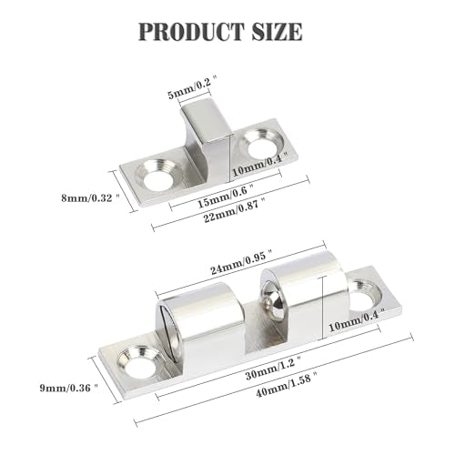 Alise Double Roller Catch Cabinet Latches,Adjustable Double Ball Tension Roller Catch Latch Brass Cabinet Door Latch,40x24mm Solid Brass Cabinet Latches and Catches,Pack of 4,Silver - color: Silver, size: 40mmX24mm