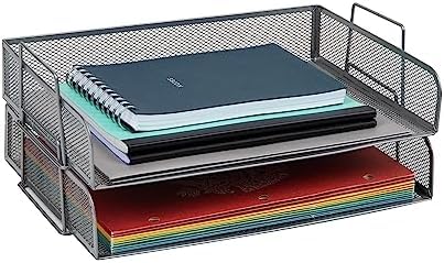 Mind Reader Stackable Paper Tray, Desktop Organizer, File Storage, Office, Metal Mesh, 13.25" L x 9.75" W x 6.25" H, 2 Pcs., Silver (Pack of 8) - color: Silver, size: 13.3" x 9.8" x 6.3" (Pack of 8)