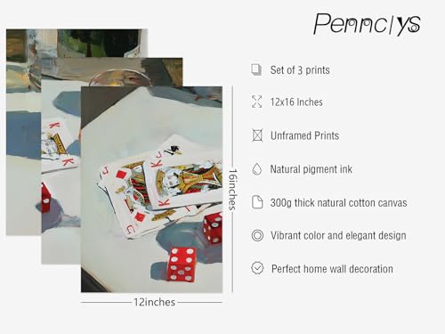 Trendy Bar Cart Wall Art Retro Dice Poker Canvas Wall Decor Preppy Aesthetic Poster Y2k Aperol Spritz Prints Playing Card Pictures for Living Room Apartment Dorm 12x16 Inch Unframed Set of 3 - color: Dice Prints, size: 12x16 Inch No Frame