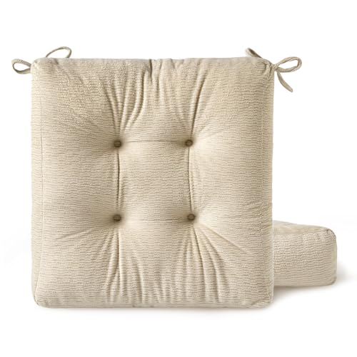 Chair Cushions for Dining Chairs, Seat Cushions for Kitchen Chairs | Chair Pads with Ties and Non Slip Backing (2, Beige, 16.5 x 16.5 x 4 inches) - color: Beige, size: 16.5 x 16.5 x 4 inches