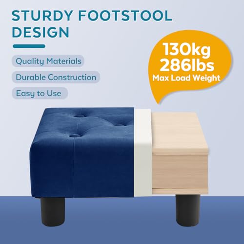 Small Foot Stool Ottoman, Velvet Footstool Ottoman Foot Rest for Couch, Rectangle Footstools and Ottomans Small for Living Room, Entryway and Bedroom (Blue) - color: Blue (Velvet)