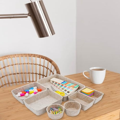 Welaxy 7pc Scandinavian Felt Desk Drawer Organizer Oatmeal Catchall Tray - color: Oatmeal