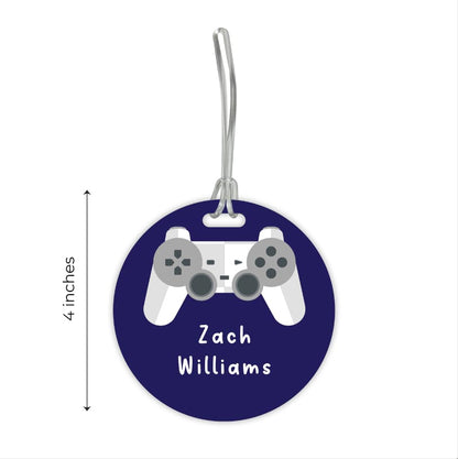 Personalized Gamer Circle Luggage Tag / 4" Round Custom Video Game Bag Tag/Double Sided Durable Plastic Luggage Tag with Plastic Strap/Made in The USA - style: Video Game