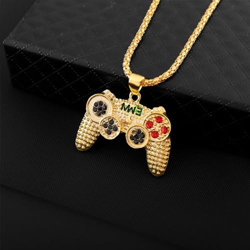 Colorful Crystal Game Controller Necklaces Punk Hip Hop Friendship Game Console Necklace for Best Friends - color: Gold