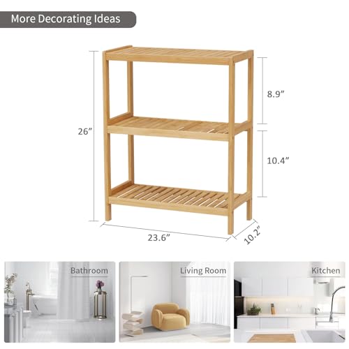 Bamboo Bathroom Shelf, Stand Utility Storage Shelf Multifunctional Bathroom Kitchen Living Room Holder Plant Flower Stand (3-Tier) - size: 3-Tier-1