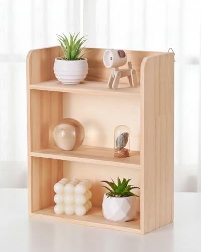 10"x 12" Small Trinket Display Shelf, Natural Unfinished | Fully Assembled, DIY Stain, Wooden Spice Rack For Wall Or Desk, Display Collectibles, Knick Knacks, Mini Figurines, Crystals - color: Natural