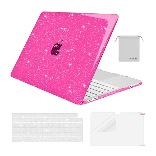 MOSISO Sparkly Glitter Case Compatible with MacBook Neo Case 13 inch 2026 Release Model A3404 with A18 Pro Chip, Crack-Resistant Protective Hard Shell Case&Keyboard Cover&ScreenFilm&Pouch, Bright Rose - color: Bright Rose