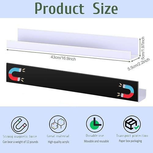 2 Pcs 17 Inch White Magnetic Book Shelf for Whiteboard | Heavy Duty Acrylic Magnetic Shelves for Classroom Furniture,Office, Refrigerator,School Supplies,Holds 13 lbs