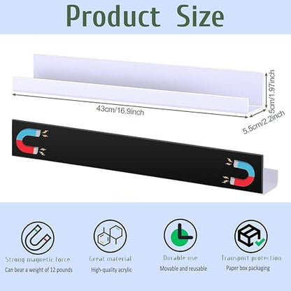 2 Pcs 17 Inch White Magnetic Book Shelf for Whiteboard | Heavy Duty Acrylic Magnetic Shelves for Classroom Furniture,Office, Refrigerator,School Supplies,Holds 13 lbs
