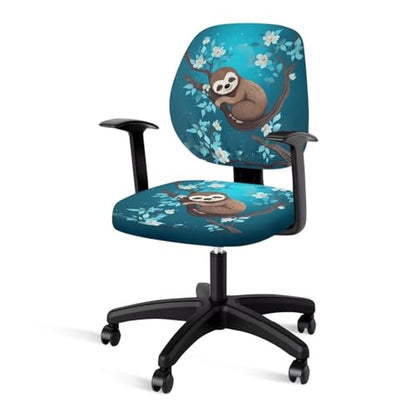 Cute Sloth Office Chair Covers Stretchable Computer Desk Chair Seat Cover Removable Chair Slipcover Protector for Rotating Swivel Chair Wheelchairs Gaming Chairs Padded Covers Flower - color: Cute Sloth