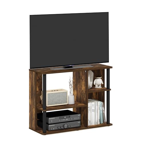 Furinno Classic Stand with Plastic Poles for TV up to 40-Inch, Amber Pine/Black - color: Amber Pine/Black