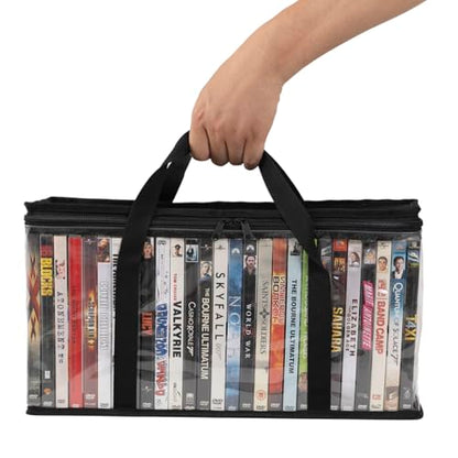Set of 2 DVD Storage Bags,Transparent PVC Media Storage,Media Organizer Bag for DVDs, CDs, Video Games, VHS Box, Video Game Disks,With Reinforced Carrying handles (2, Medium) - size: Medium