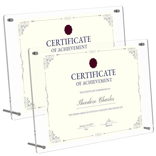 AITEE 11x14 Acrylic Picture Frames 2 Pack, Clear Desk Picture Frames with Stand, Modern Frameless Floating Frames Lucite Transparent Square Cubes Frame for Wall & Desktop Display Gift for Home Office - size: 11 x 14