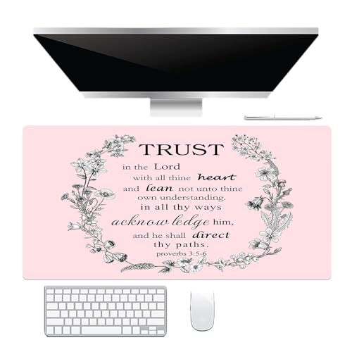 EOBTAIN Pink Large Mouse Pad Bible Verse Keyboard Mat 31.5x15.7 Inch Scripture XXL Extended Desk Mat Smooth Non-Slip Rubber Mousepad Relaxing Spiritual Desk Accessories for Office Home - color: Pink Grey