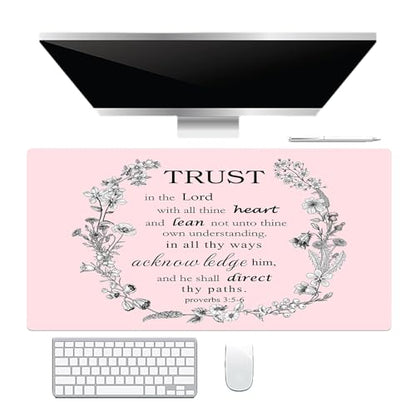 EOBTAIN Pink Large Mouse Pad Bible Verse Keyboard Mat 31.5x15.7 Inch Scripture XXL Extended Desk Mat Smooth Non-Slip Rubber Mousepad Relaxing Spiritual Desk Accessories for Office Home - color: Pink Grey