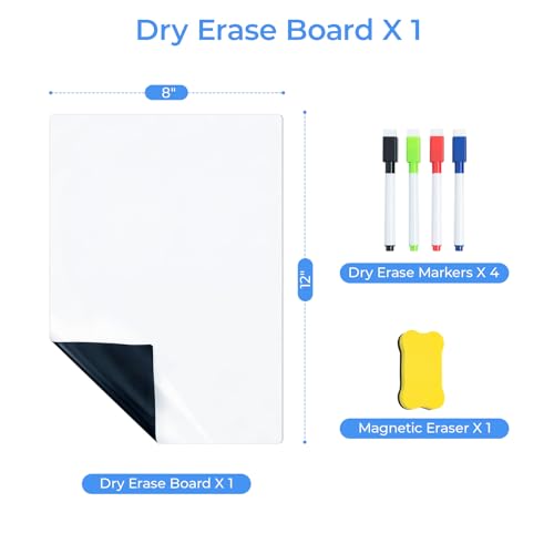 M&G Magnetic Dry Erase Board for Fridge, 12”x 8” Fridge Whiteboard for Kitchen, Small White Board Set with 4 Markers and Eraser, to Do List, Family Schedule Planning Board - size: 12"W x 18"H