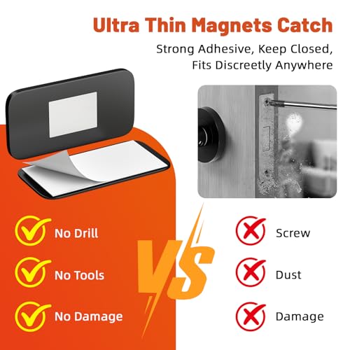 6 Pack No Drill Cabinet Magnetic Catch Black, Jiayi Ultra Thin Cabinet Door Magnet Adhesive for Quiet Closure, Invisible Drawer Magnets Latch for Bathroom Vanities, Desks, Closets, French Doors - color: Black
