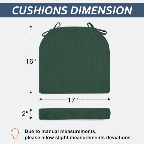 Basic Beyond Chair Cushions for Dining Chairs with Ties and Removable Cover, 2" Thick Seat Cushions for Kitchen Chairs, Set of 4, 17" x 16", Forest Green - color: Forest Green, size: 17"x16"x2"(Pack of 4)