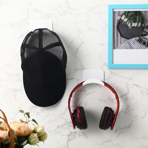 Wonderjune 12 Pcs Headphone Wall Hangers Adhesive Gaming Headset Holder Hooks for Wall Mount Strong Universal Stand Hooks for Most Headphone Controller, Hat, Baseball Caps, Door, Closet (White) - color: White