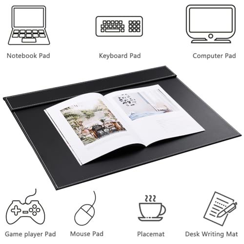 KINGFOM Ultra-Smooth PU Leather Desk Pad & Mat Office Desk Drawing & Writing Board A3/ A4 File Paper Clip Table Protector Mat on Top Large 24''x18'' (Black) - color: Black-a005