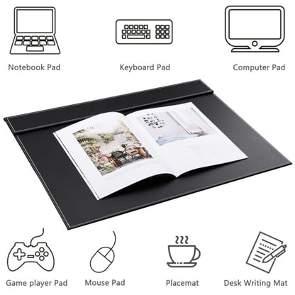 KINGFOM Ultra-Smooth PU Leather Desk Pad & Mat Office Desk Drawing & Writing Board A3/ A4 File Paper Clip Table Protector Mat on Top Large 24''x18'' (Black) - color: Black-a005