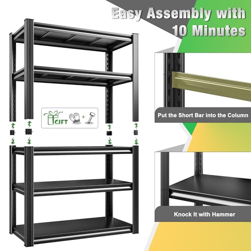 Raybee Storage Shelves Garage Shelving Heavy Duty,5-Tier Adjustable Garage Shelves,Metal Shelving for Garage,Basement, Warehouse,Pantry, 72" H x 31.5" W x 16.5" D，Black - size: 16.5"D x 31.5"W x 72"H,Black
